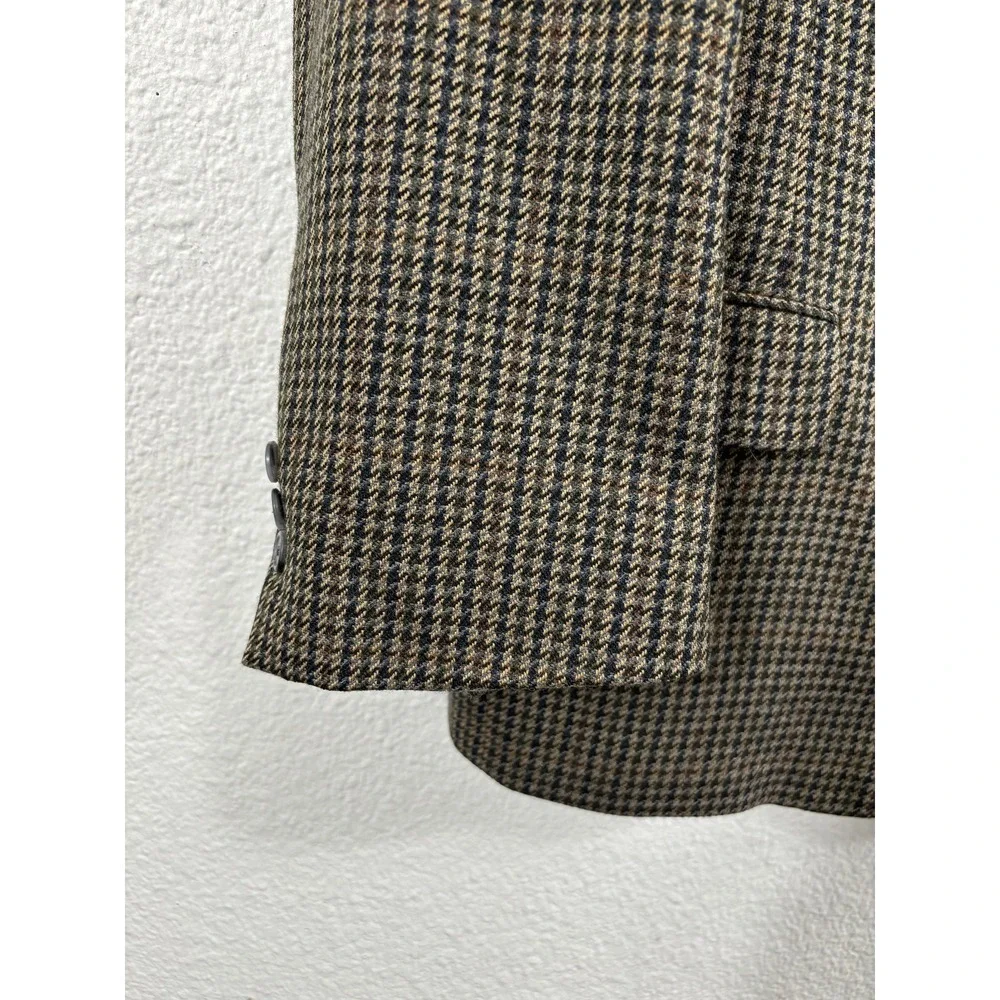 Vintage Orvis Blazer Mens 44S‎ Brown Houndstooth Wool Sport Coat Two Button